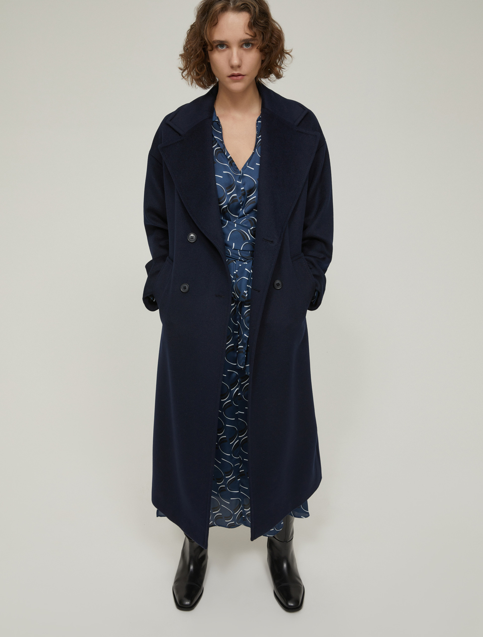 Patterned satin midi dress - NAVY - pennyblack