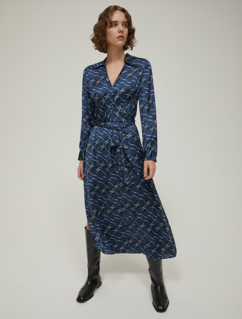 Patterned satin midi dress - NAVY - pennyblack