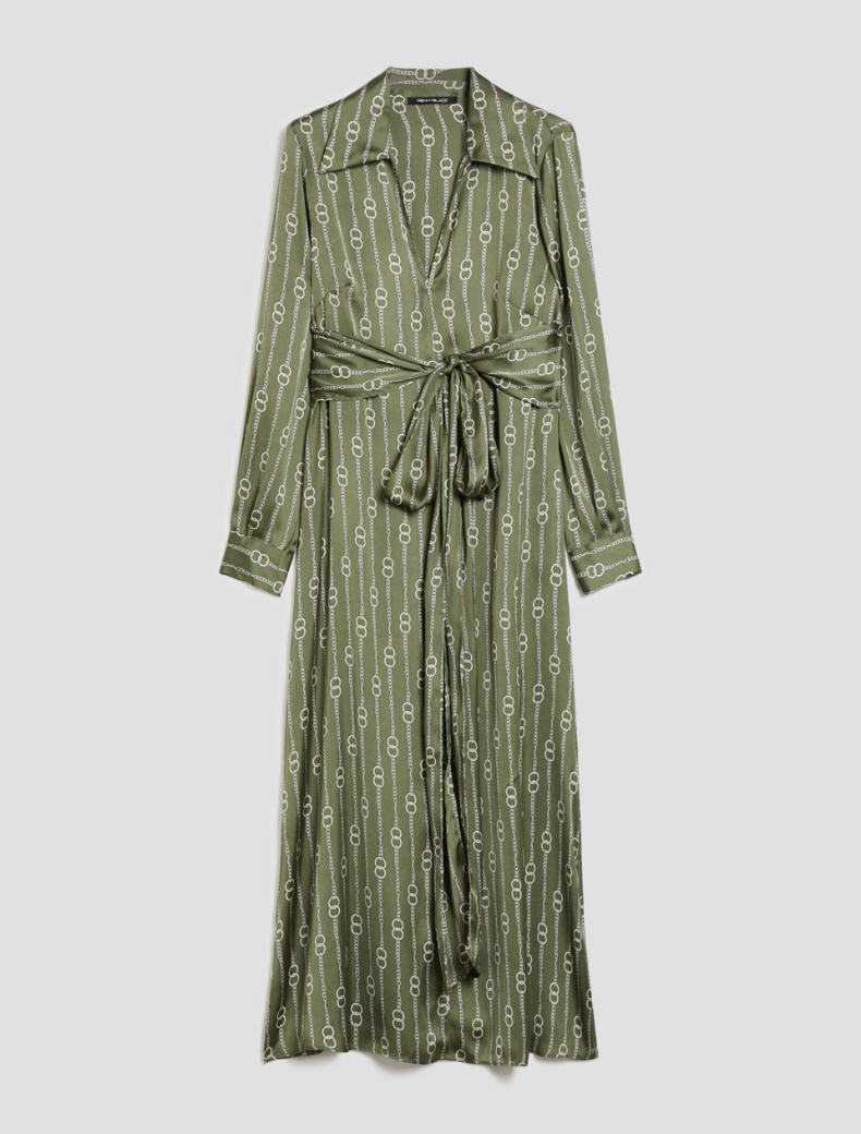 Patterned satin midi dress - KAKI - pennyblack
