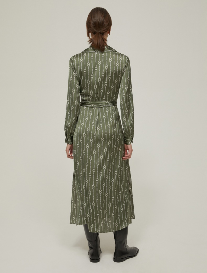 Patterned satin midi dress - KAKI - pennyblack