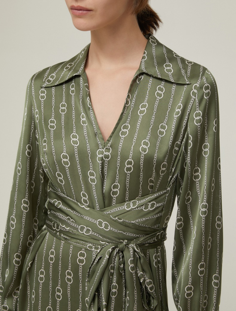 Patterned satin midi dress - KAKI - pennyblack