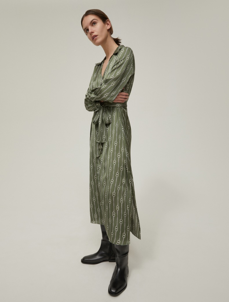 Patterned satin midi dress - KAKI - pennyblack