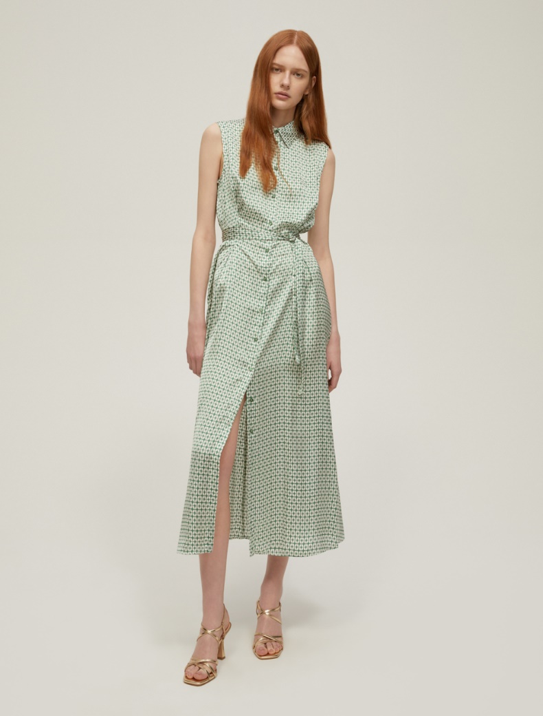 Patterned satin shirt dress - GREEN - pennyblack