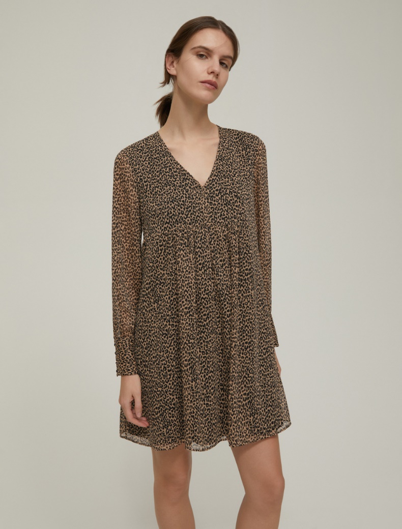 Spotted crepon dress - CAMEL - pennyblack
