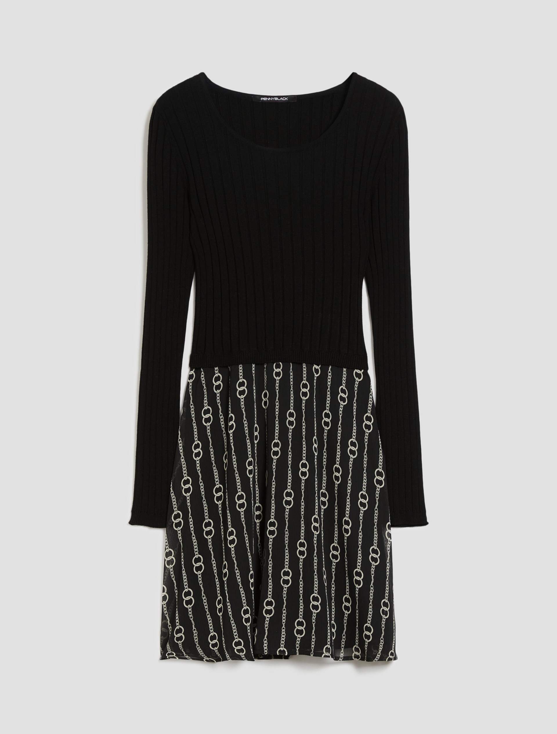 Knit fabric and crepon dress - BLACK - pennyblack