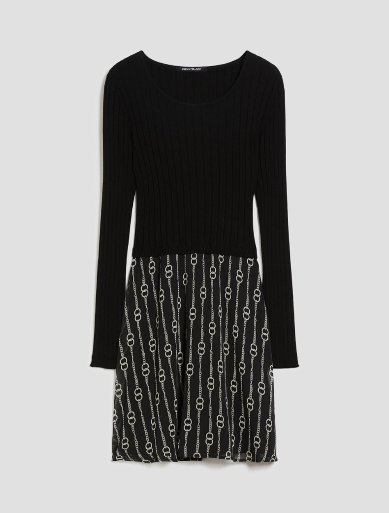Knit fabric and crepon dress - BLACK - pennyblack