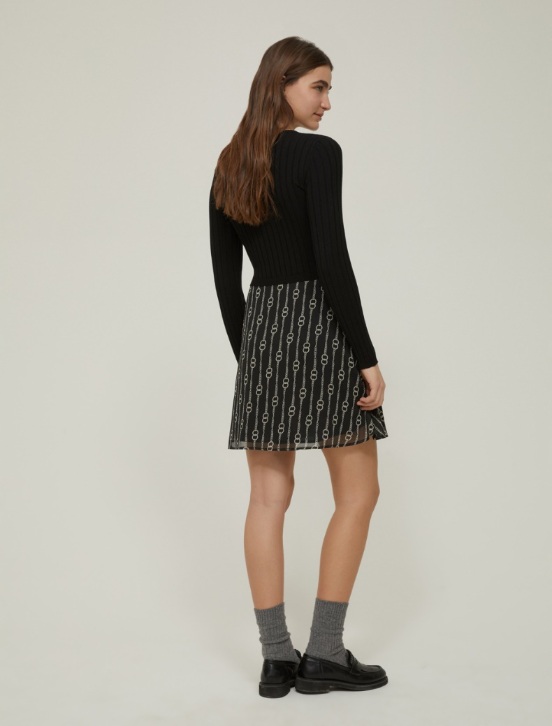 Knit fabric and crepon dress - BLACK - pennyblack