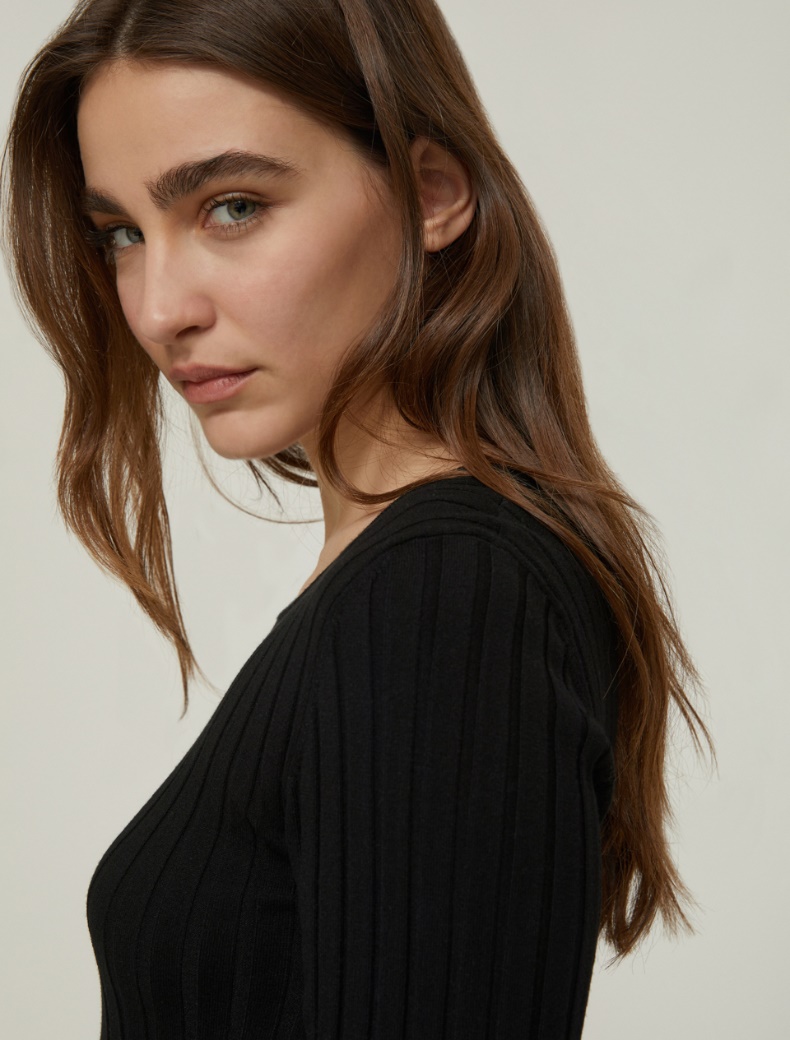 Knit fabric and crepon dress - BLACK - pennyblack