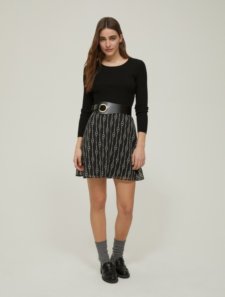 Knit fabric and crepon dress - BLACK - pennyblack