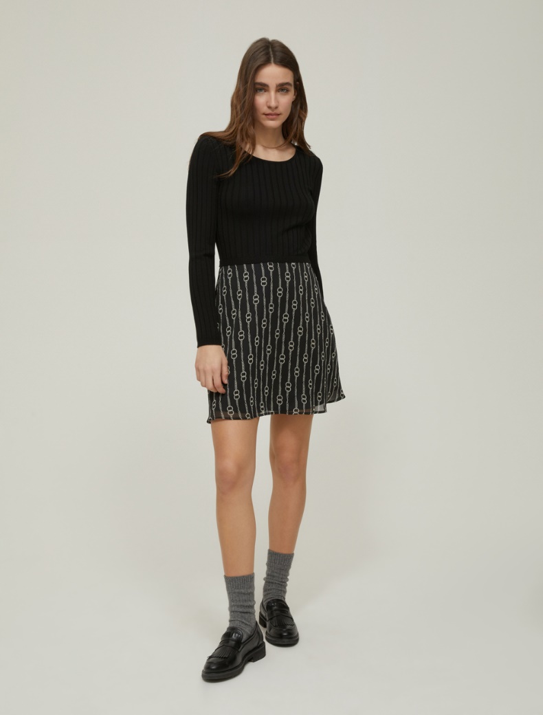 Knit fabric and crepon dress - BLACK - pennyblack