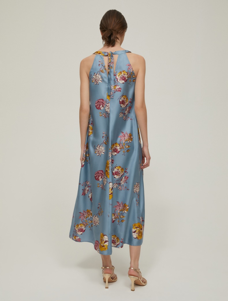 Floral silk twill dress - LIGHT BLUE - pennyblack