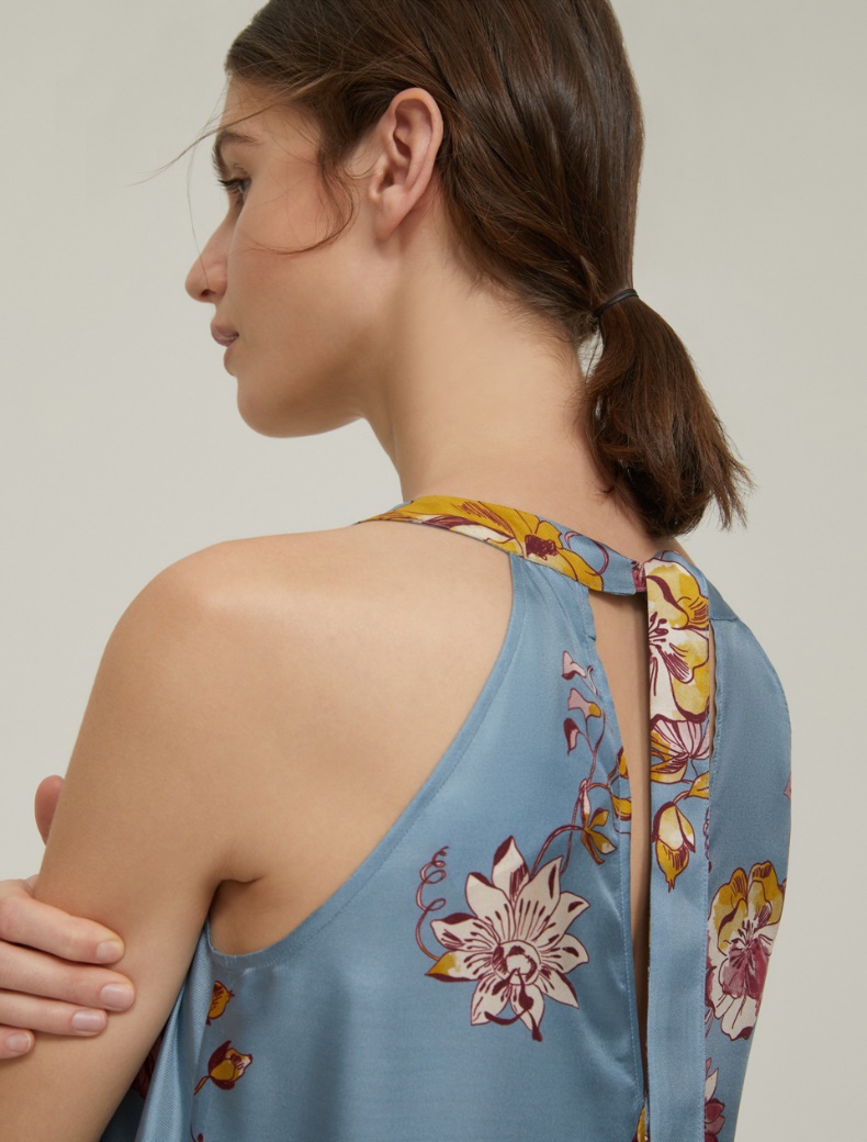 Floral silk twill dress - LIGHT BLUE - pennyblack