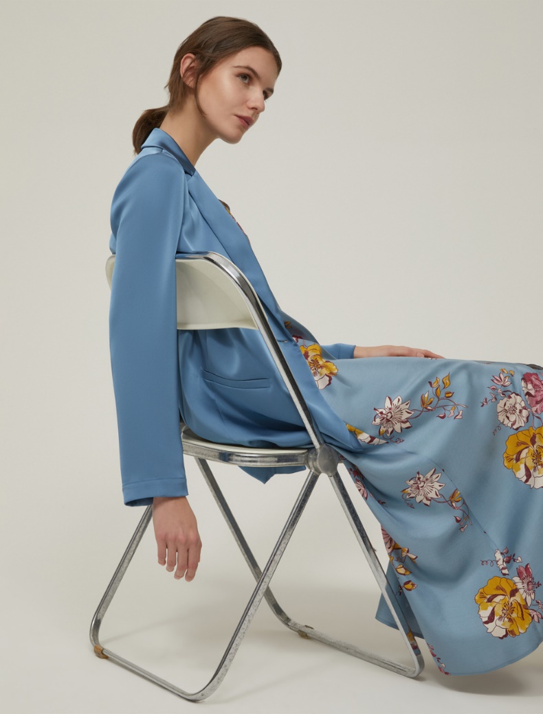 Floral silk twill dress - LIGHT BLUE - pennyblack