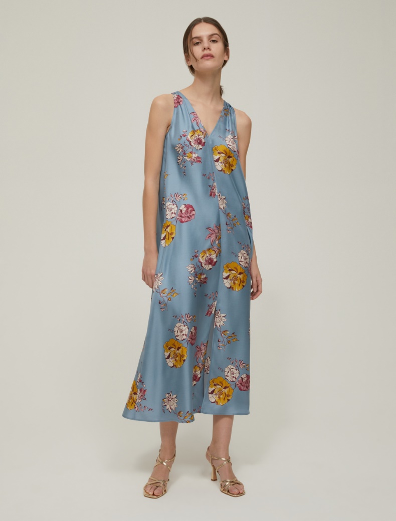 Floral silk twill dress - LIGHT BLUE - pennyblack