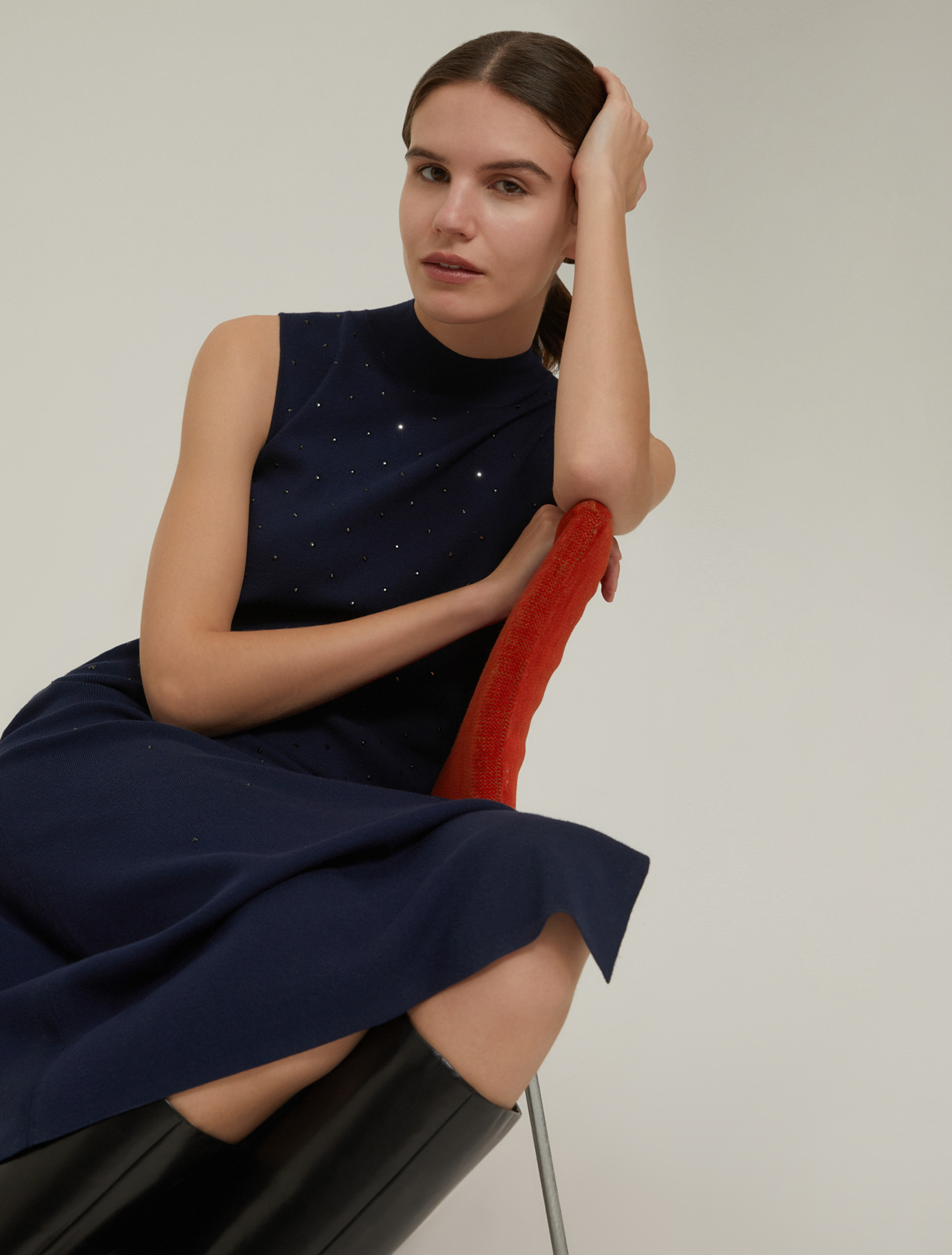 Abito in maglia con micro-borchie - BLU - pennyblack