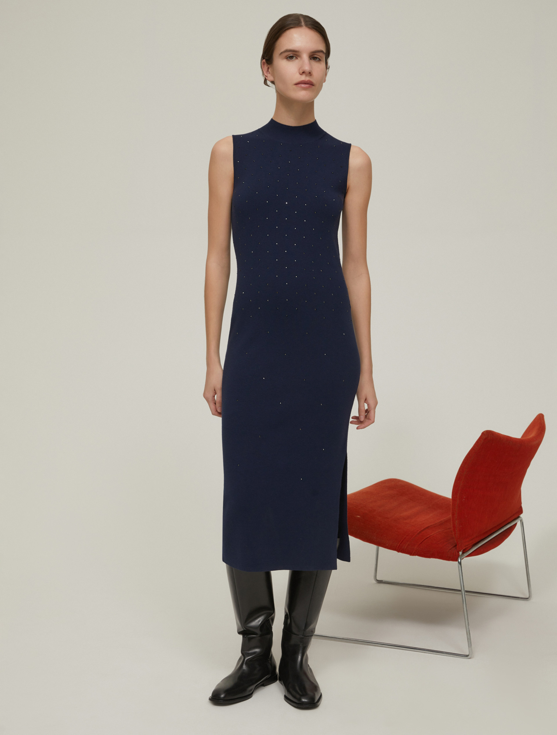 Abito in maglia con micro-borchie - BLU - pennyblack