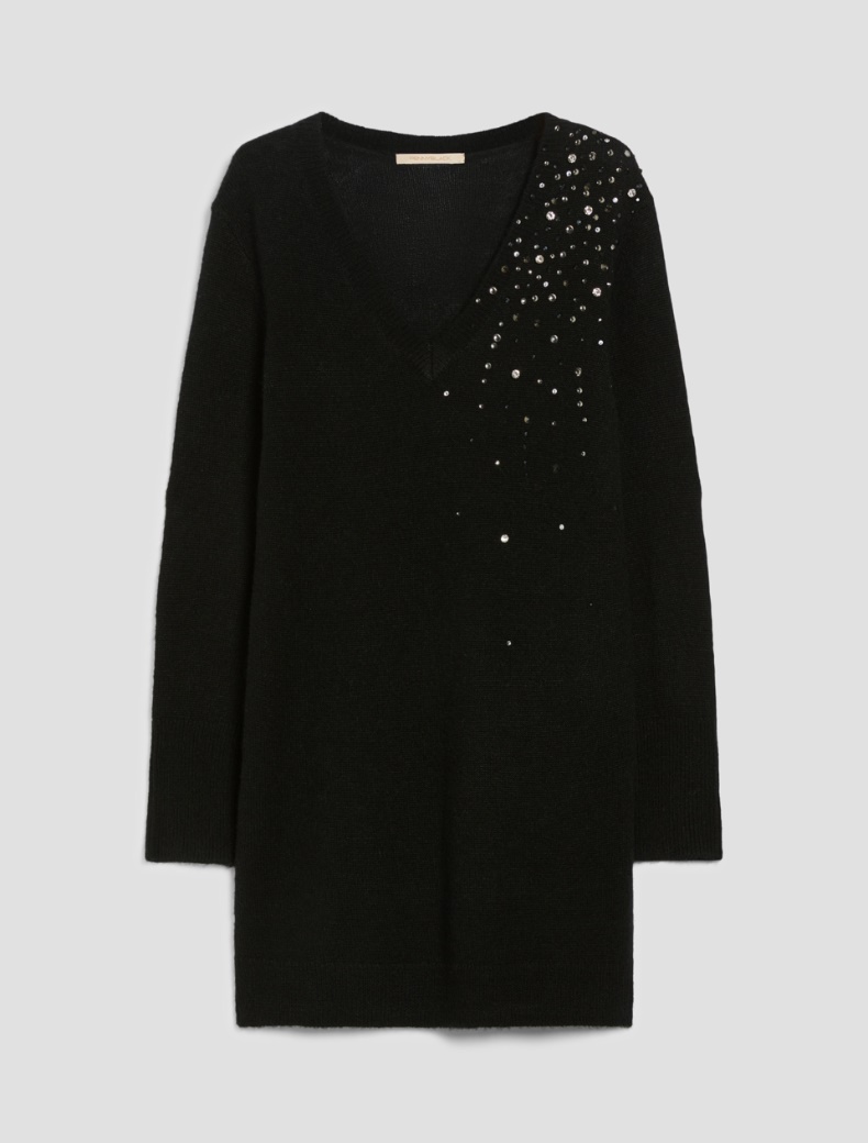 Rhinestone-adorned knit dress - BLACK - pennyblack