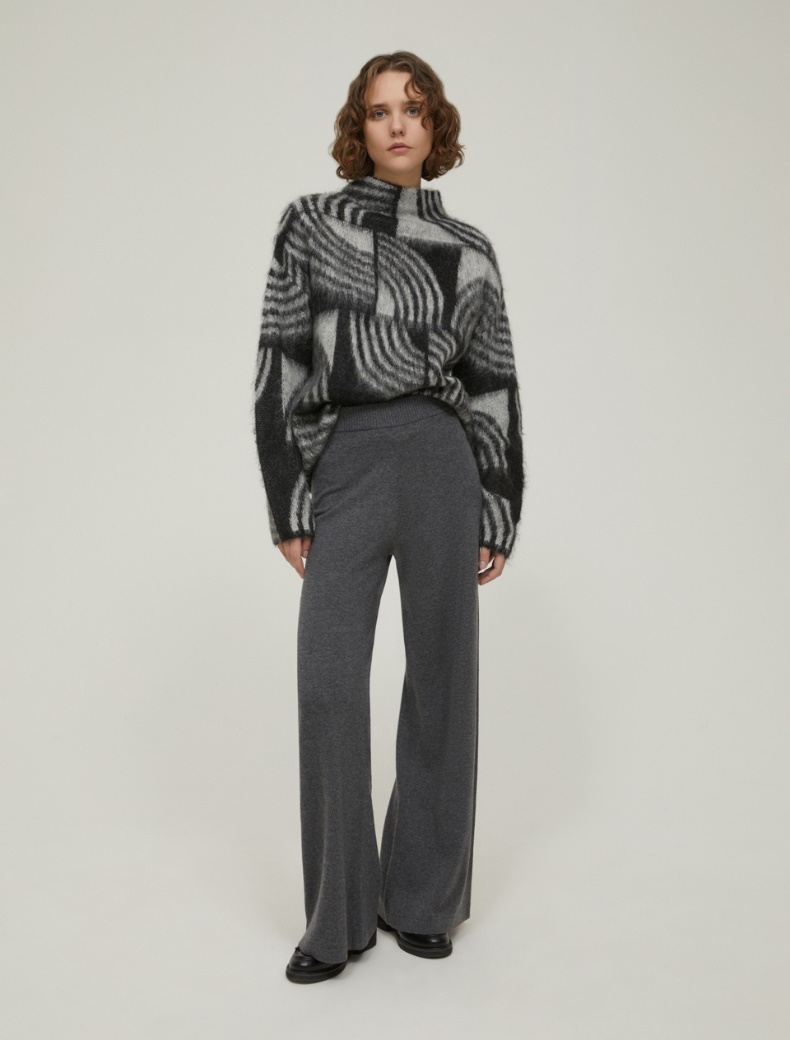 Wide-fit knit trousers - MELANGE DARK GREY - pennyblack