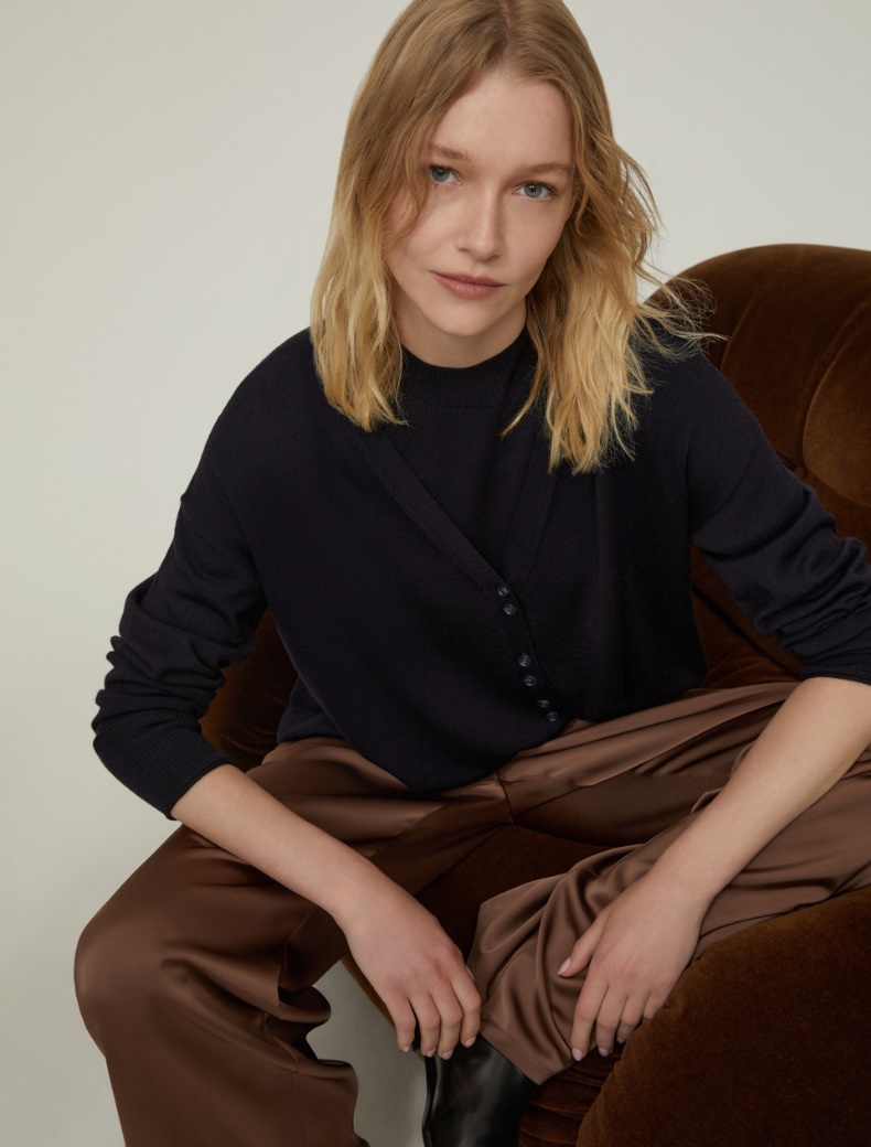 Fine pure wool cardigan - NAVY - pennyblack