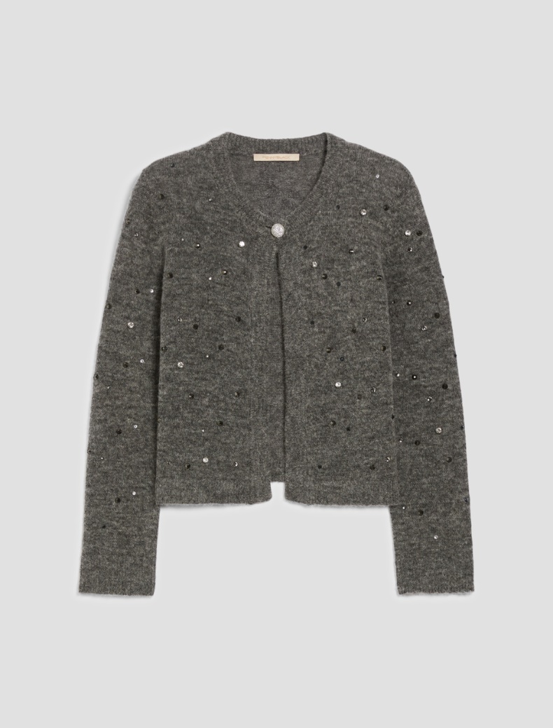 Rhinestone-detail boxy cardigan - MELANGE GREY - pennyblack