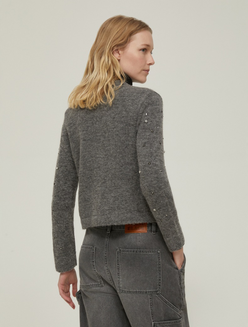 Rhinestone-detail boxy cardigan - MELANGE GREY - pennyblack