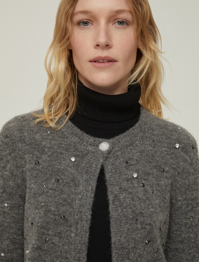 Rhinestone-detail boxy cardigan - MELANGE GREY - pennyblack