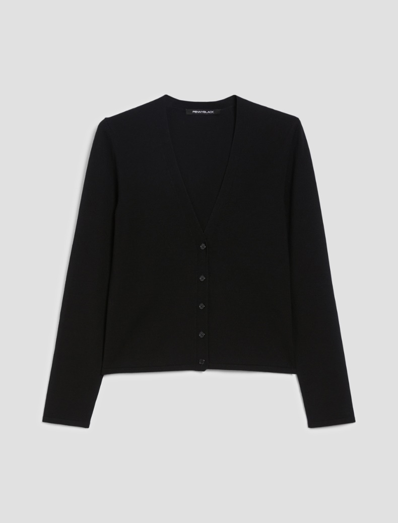 Slim-fit stretch knit cardigan - BLACK - pennyblack