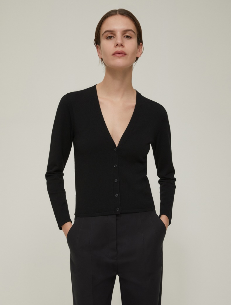 Slim-fit stretch knit cardigan - BLACK - pennyblack