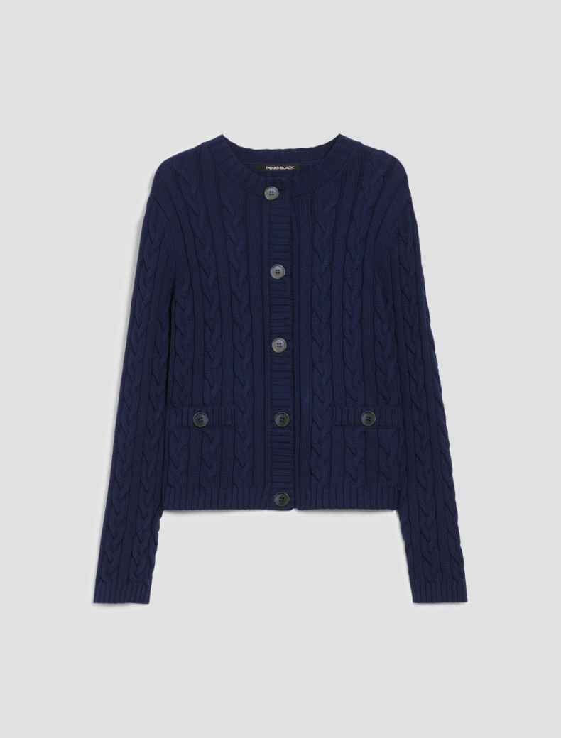 Boxy cable-knit cardigan - NAVY - pennyblack