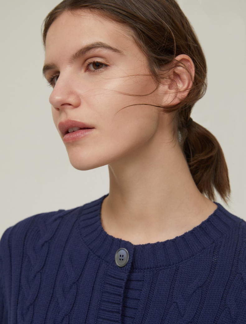 Boxy cable-knit cardigan - NAVY - pennyblack