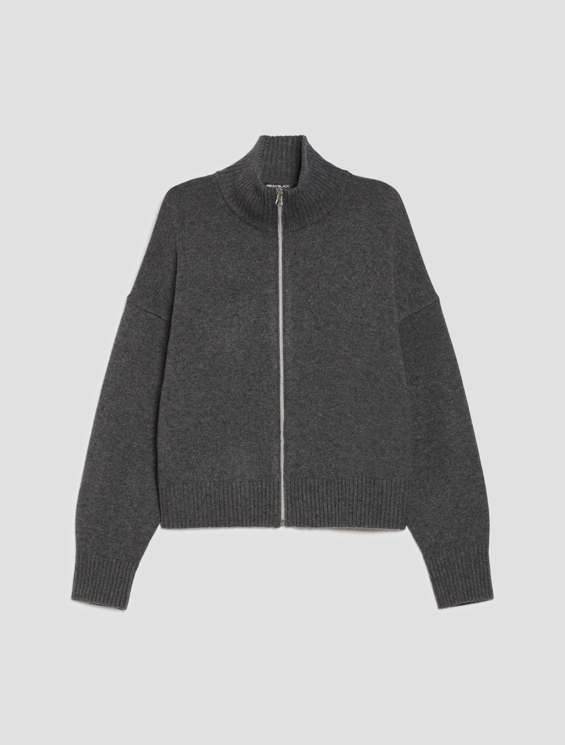 Wool-blend zip-up cardigan - MELANGE DARK GREY - pennyblack