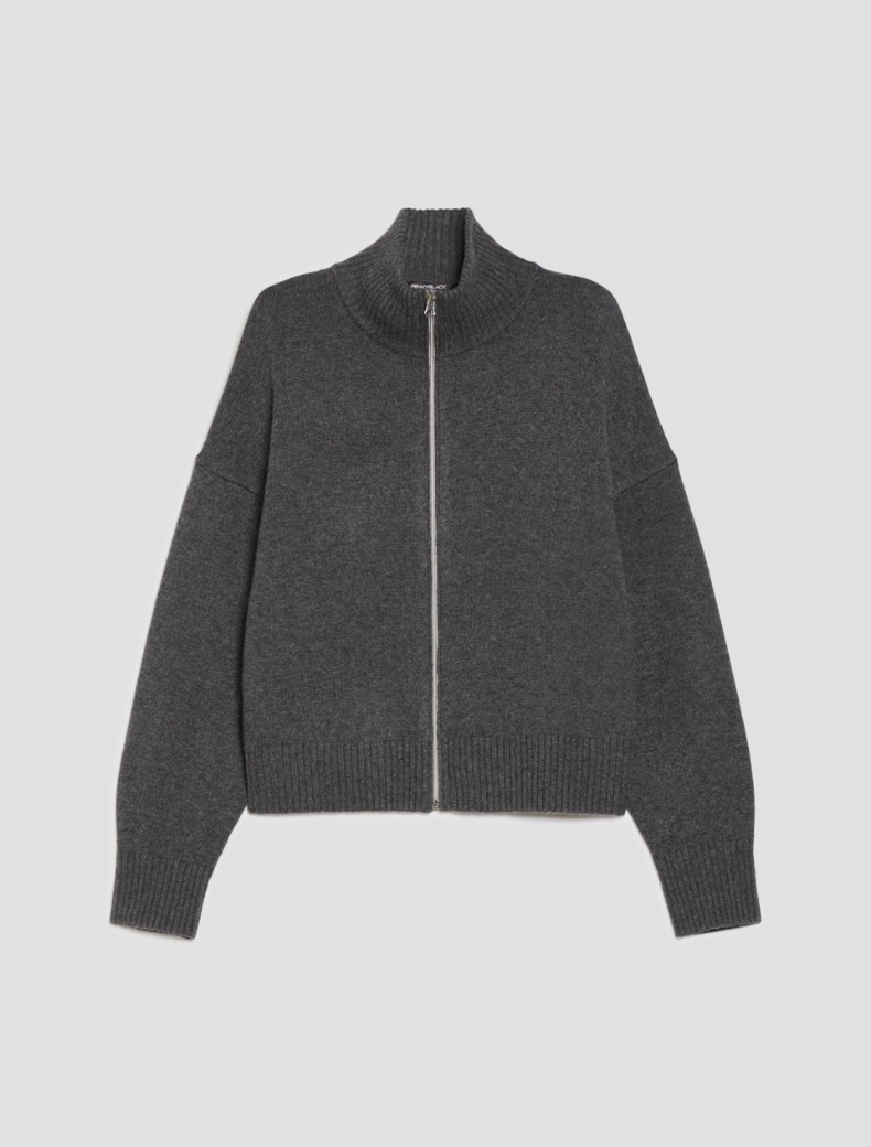 Cardigan zip in blend di lana - GRIGIO SCURO MELANGE - pennyblack