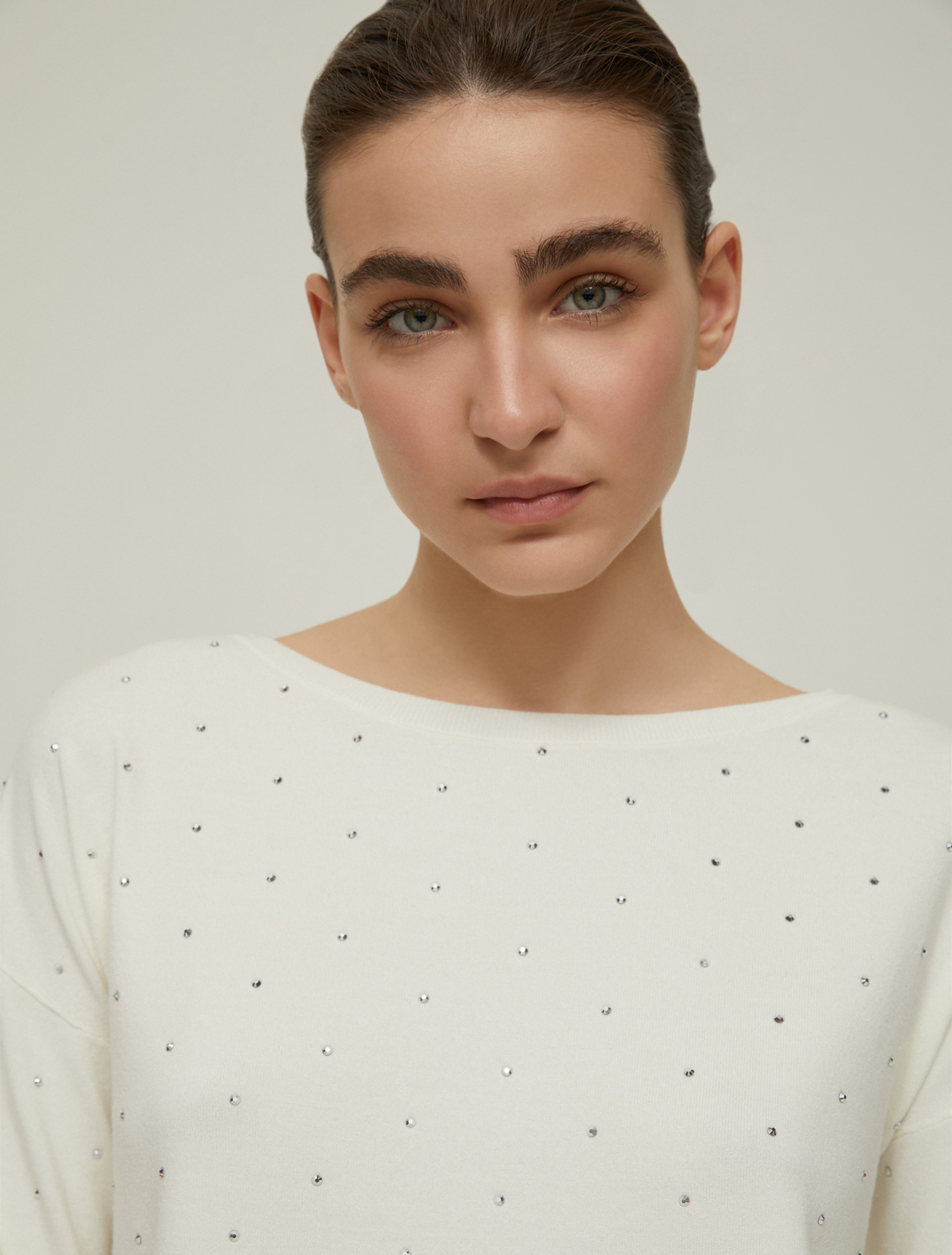 Maglia con micro-borchie - AVORIO - pennyblack