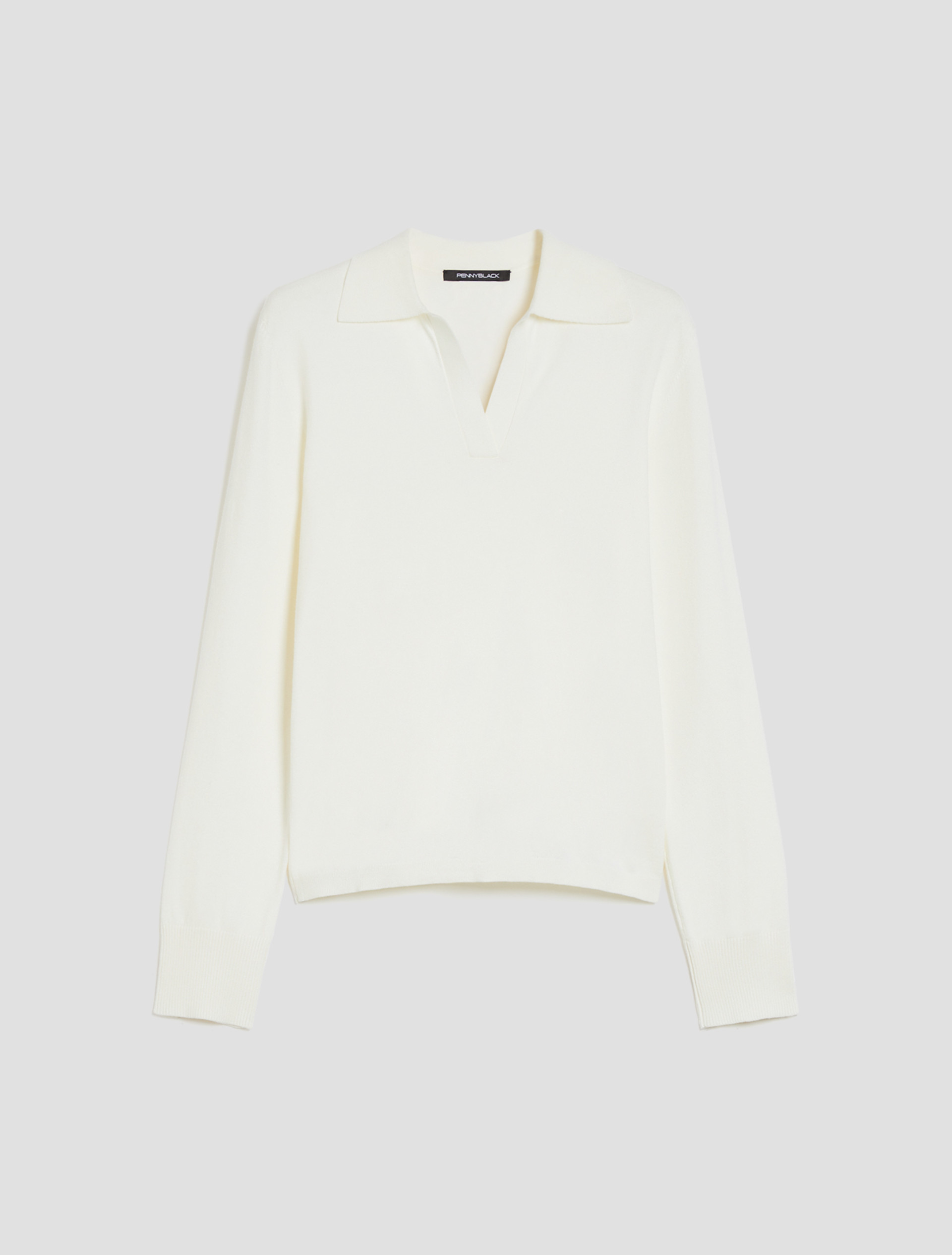 Stretch knit polo shirt - WOOL WHITE - pennyblack