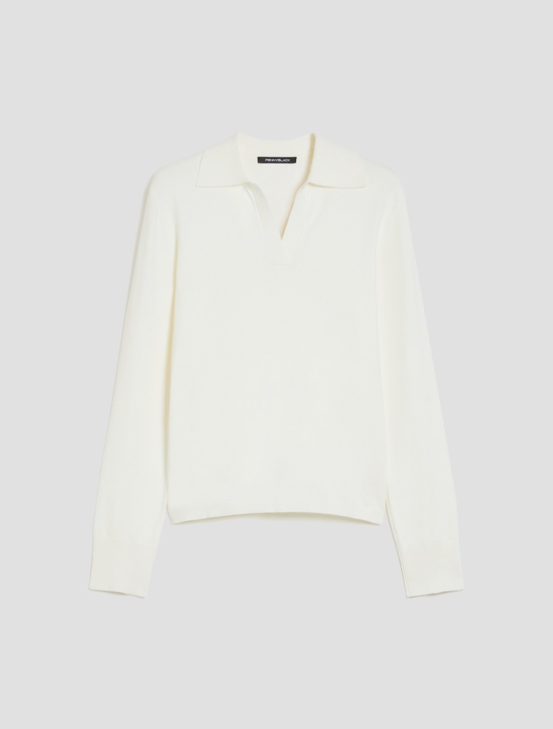 Stretch knit polo shirt - WOOL WHITE - pennyblack
