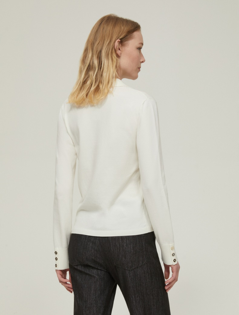 Stretch knit polo shirt - WOOL WHITE - pennyblack