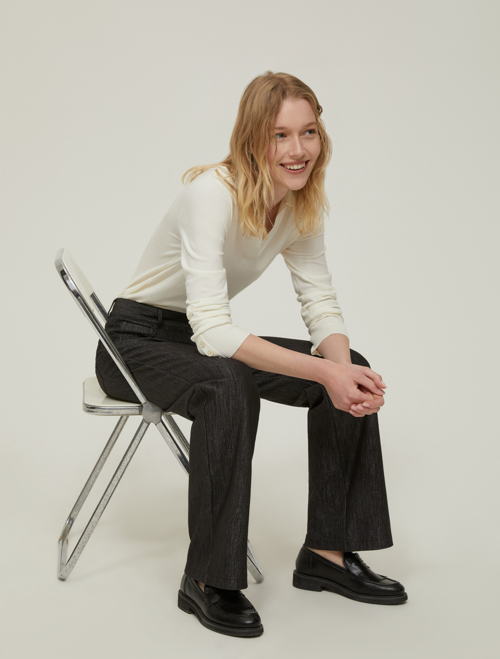Stretch knit polo shirt - WOOL WHITE - pennyblack