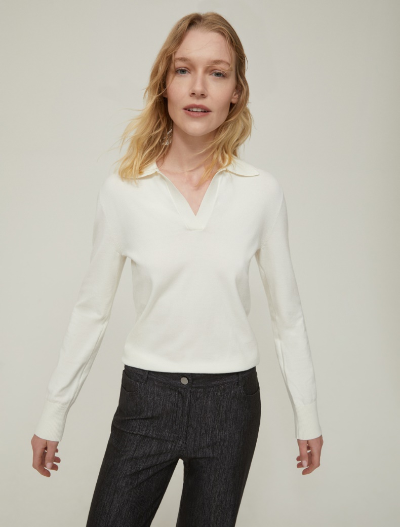 Stretch knit polo shirt - WOOL WHITE - pennyblack