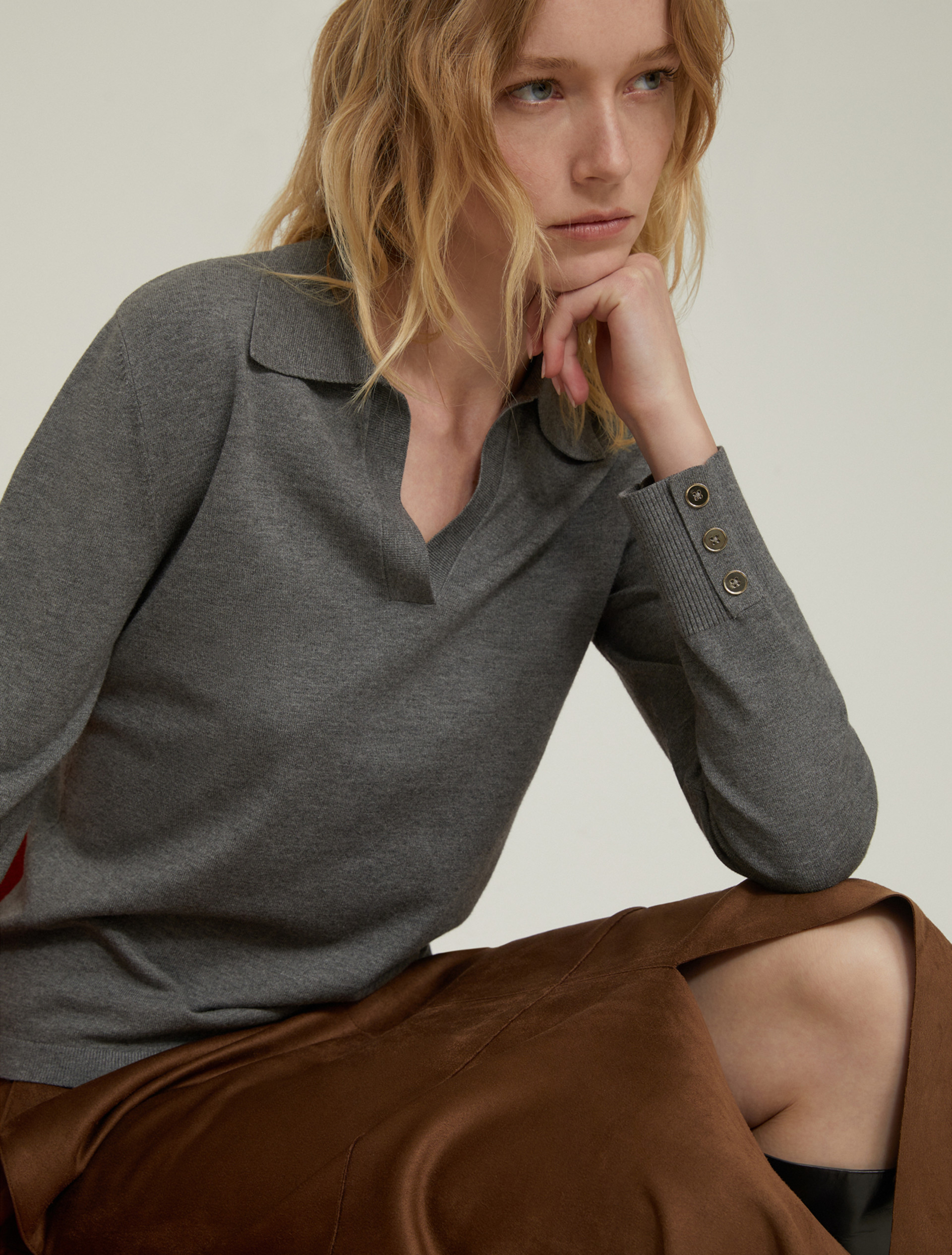 Polo in maglia stretch - GRIGIO MELANGE - pennyblack