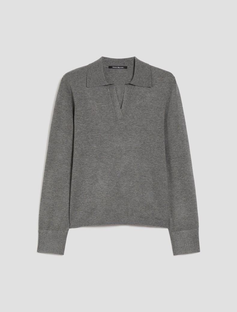 Stretch knit polo shirt - MELANGE GREY - pennyblack