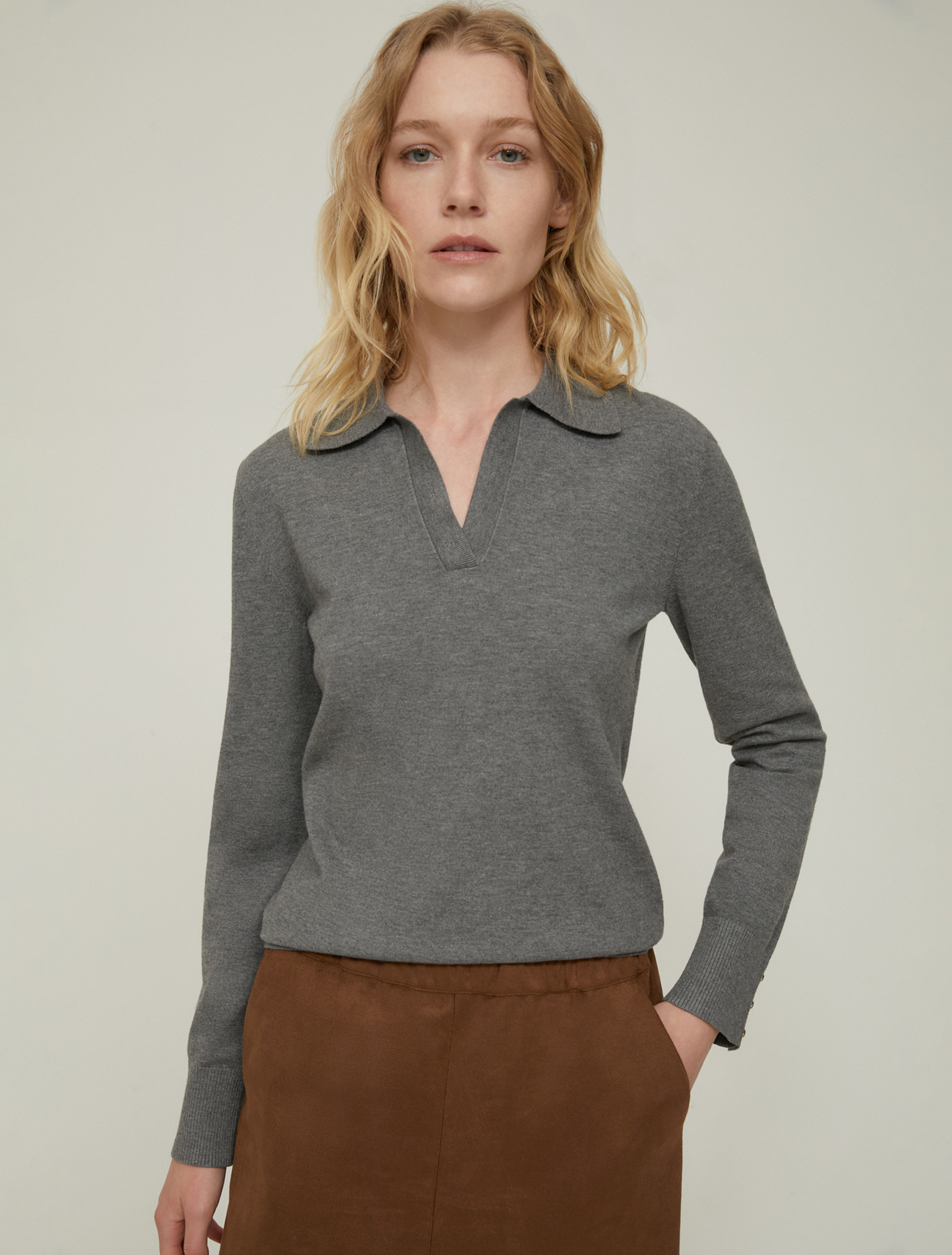 Polo in maglia stretch - GRIGIO MELANGE - pennyblack