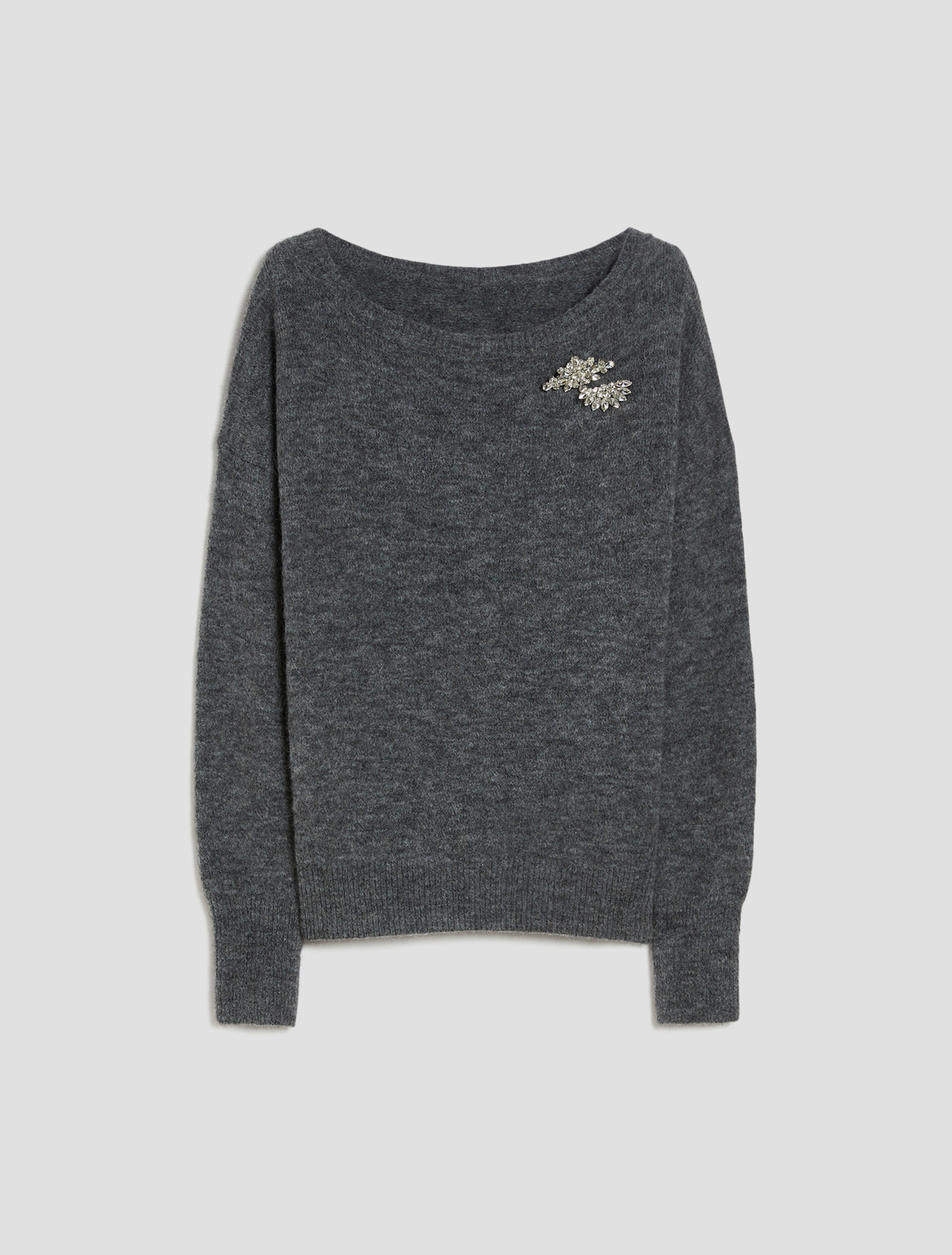 Bejewelled brooch sweater - MELANGE GREY - pennyblack