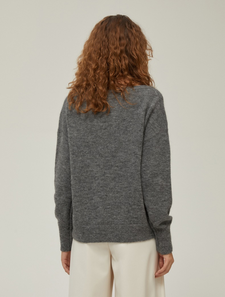 Bejewelled brooch sweater - MELANGE GREY - pennyblack