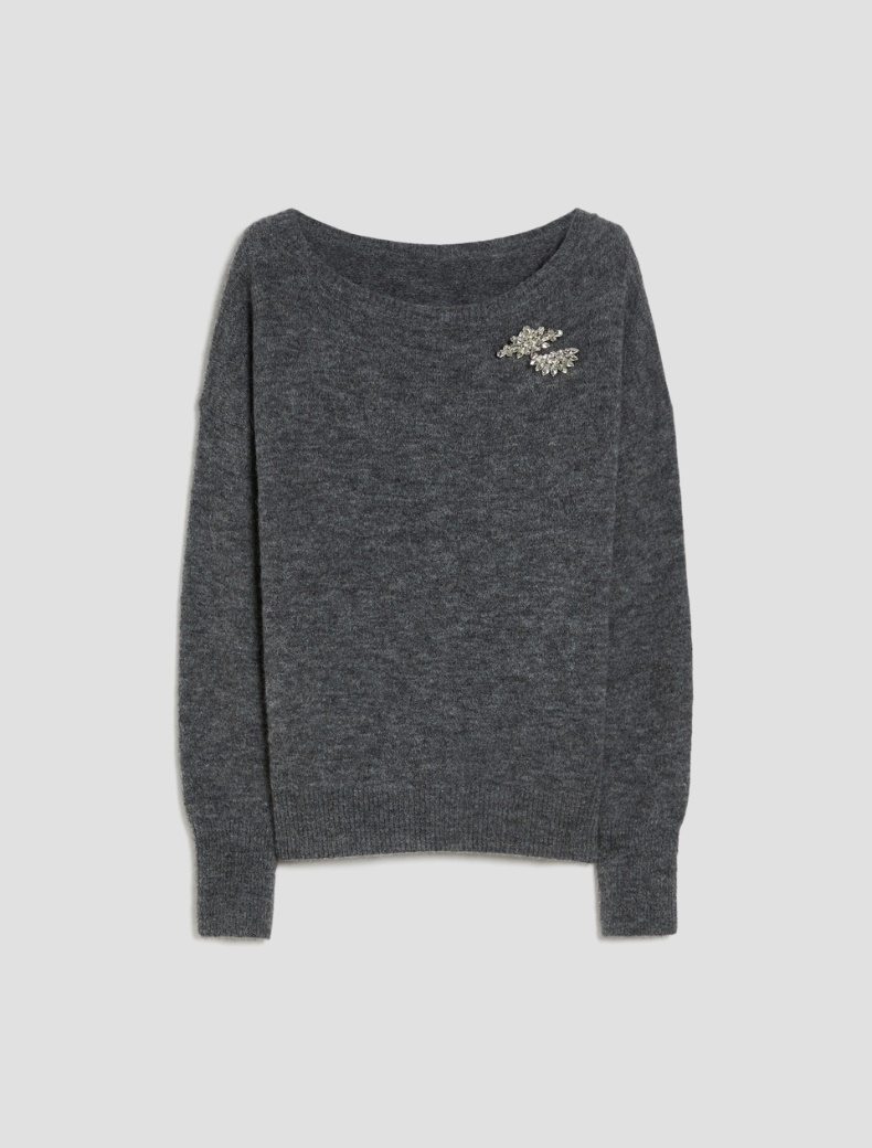 Bejewelled brooch sweater - MELANGE GREY - pennyblack