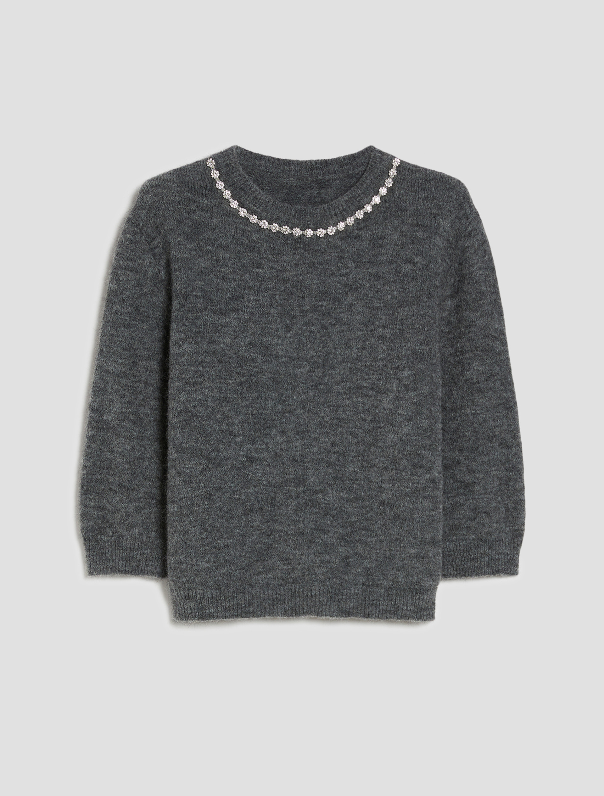 Bejewelled crew-neck sweater - MELANGE GREY - pennyblack