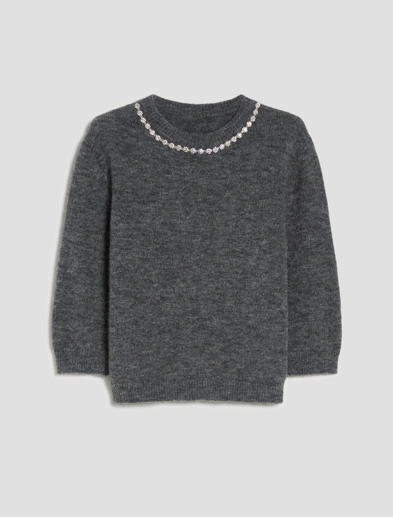 Bejewelled crew-neck sweater - MELANGE GREY - pennyblack