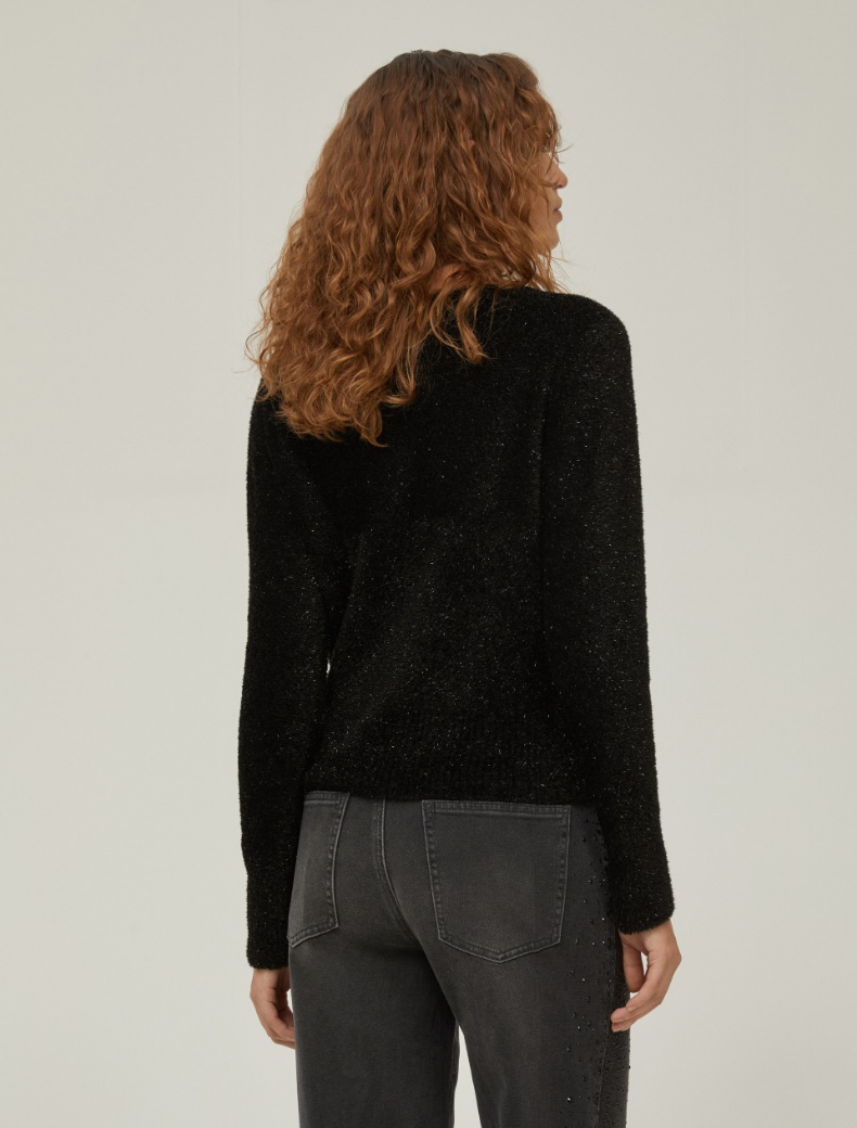 Fluffy lamé knit sweater - BLACK - pennyblack