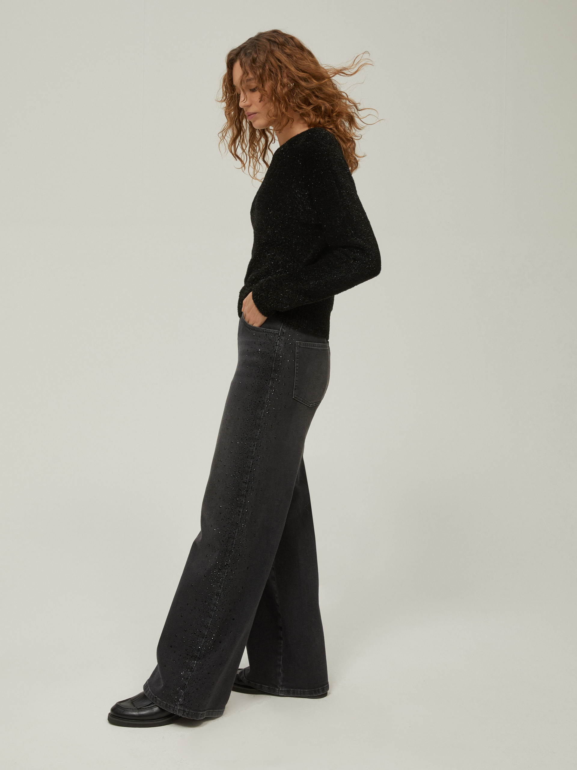 Fluffy lamé knit sweater - BLACK - pennyblack