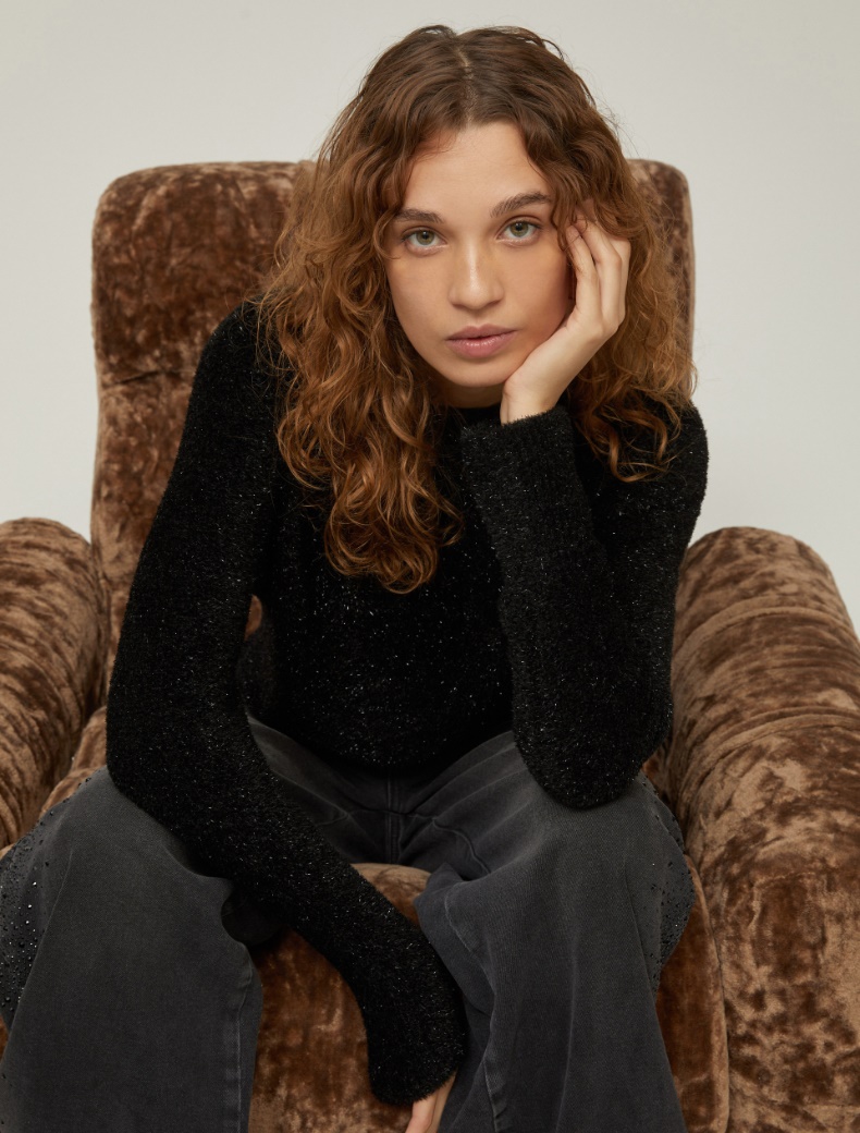 Fluffy lamé knit sweater Fluffy lamé knit sweater - BLACK - pennyblack