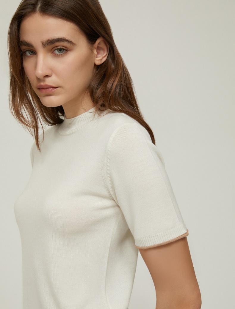 Fine pure wool mock polo-neck sweater - IVORY - pennyblack